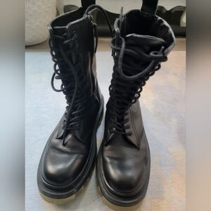 Zara Black Lace-Up Leather  Boots Size 37